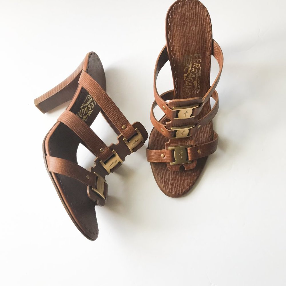 Salvatore Ferragamo 3-Buckle Heel Sandals - Picture 3 of 9